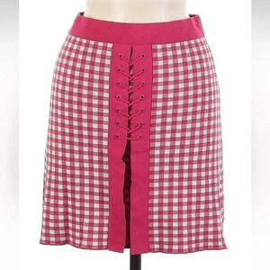 C/MEO Collective Pink White Lace Up Front Plaid Pencil Skirt Size M Medium